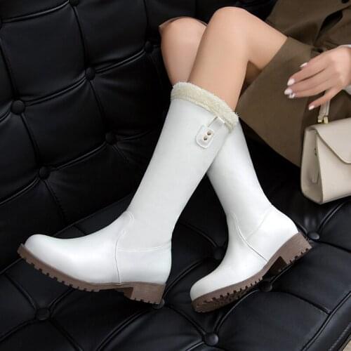 New Knee High Boots Winter Thick Heel Boots Women Long Boots Fashion Female Tall Shoes High Heel Boots white Large size 48