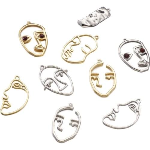24pcs Alloy Human Face Hollow Charms Long-Lasting Plated Abstract Face Pendants for Necklace Earring Jewelry Findings DIY Golden
