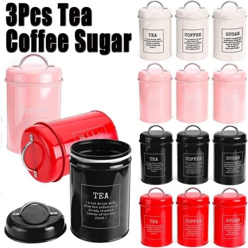 3Pcs/Set Storage Tank Cover Steel Kitchen Utensils Multifunction Sugar Tea Coffee Box Case Household Food Canister Snack Tank