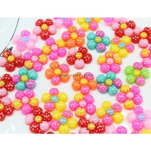 300pcs Mixed Colors handpaint 3 tones sun Flower w/ bows polka dots Resin Cabochons, Flower Shaped 20mm D25