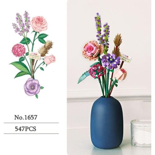 547 Pcs Building Block Bouquet Girl Gift DIY Home Bouquet Decoration Flower Arrangement Model Assembling Building Block Toy
