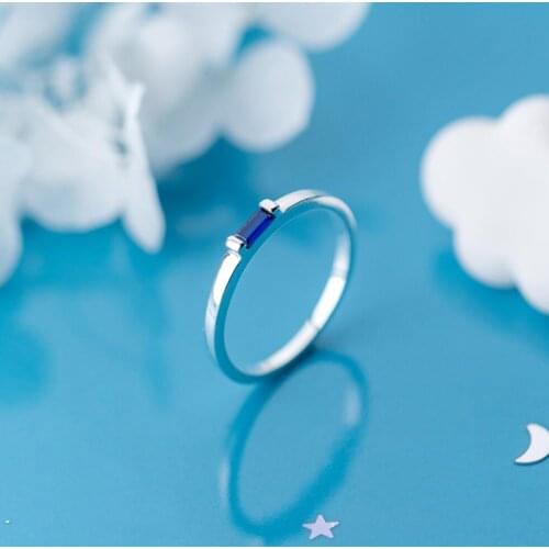 925 Sterling Silver Blue Rectangle Knuckle Midi Band Ring A3473