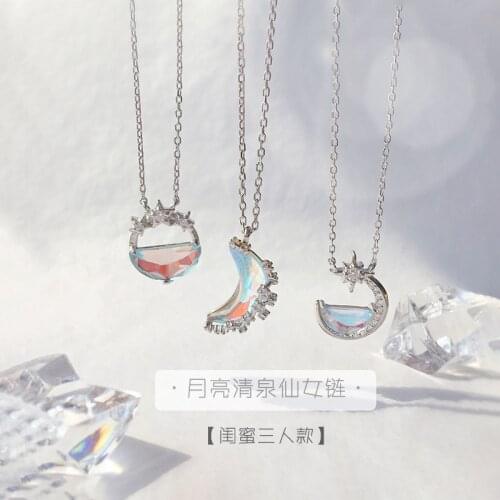925 Sterling Silver Necklace For Women Moon Zircon Crystal Chain Pendant Girlfriend Fashion Wedding Party Design Jewelry INEFFA