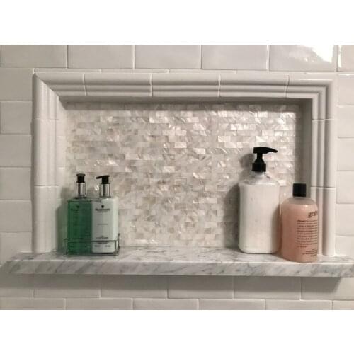 6 Shell Mosaic Tiles Peel and Stick Mother of Pearl Shell Tile for Kitchen Backsplashes, 12" x 12" White Brick