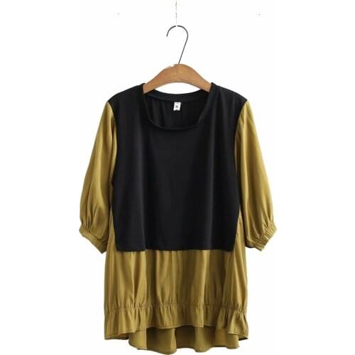 Plus size Loose patchwork ladies summer shirts 2021 Casual women O-Neck half sleeve blouse top female