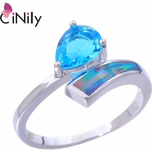 CiNily Created Rainbow Fire Opal Blue Stone Silver Plated Wholesale NEW for Women Jewelry Christmas Gift Ring Size 6-9 OJ9268