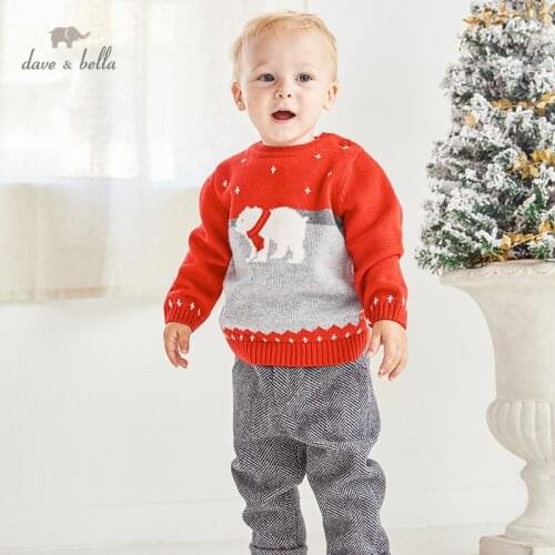 DB14804 dave bella winter baby unisex Christmas cartoon bear knitted sweater kids fashion toddler boutique tops