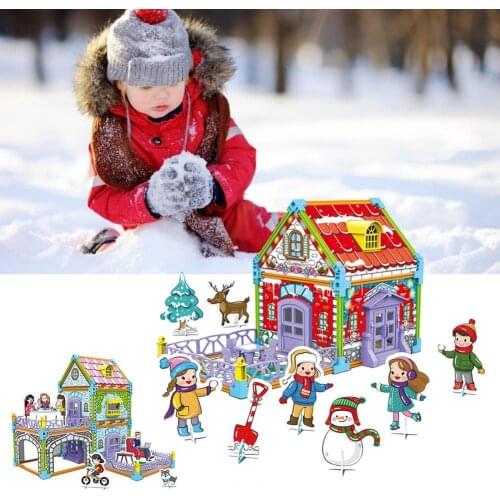 Childrens Handmade DIY Graffiti Puzzle Carton House Model Educational Toy Painting Coloring 3D Jigsaw for Kids gift