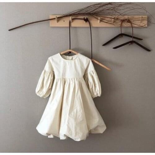 2020 Milk White Palace Style Kids Girls Princess Dress Baby Solid Cotton Long Sleeve Dress Sling INS HOT Spring Child tutu Dress
