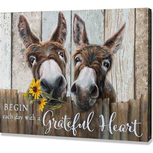 Wild Animal Canvas Painting Donkey Bite Sunflowers Print Printing Modern Rustic Wall Artwork Bedroom Decor Room Posters Unframe