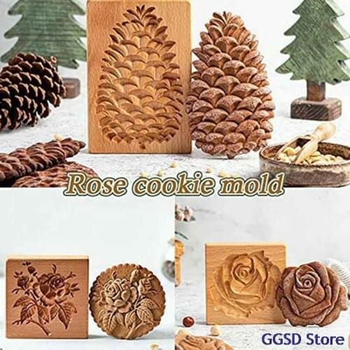 DIY 3D Wooden Gingerbread Cookie Mold Stamp for Cookies Pastry Biscuit Embossing Mould Baking Accessories Cake Decorating Tools