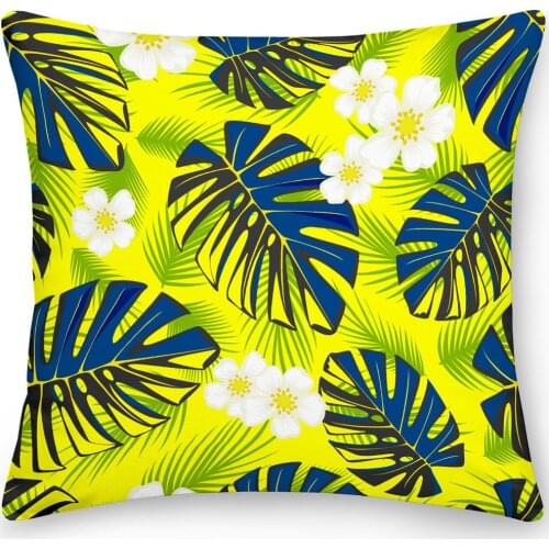 Double Sides Tropical Leaves Flower Pillow Case Polyester Square Cushion Cover Throw Pillow Office Sofa Pillow Home Decoration