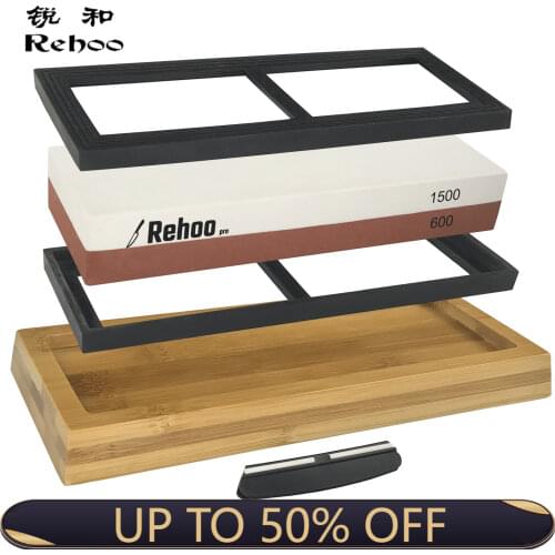 Rehoo Double-sided Sharpening Stone 600/1500 Mesh + Non-slip Bamboo Base + Double Rubber Pad + Fixed Angle Guide Rail