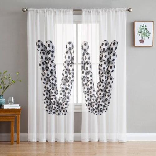 Football Letter W Soccer Screens Voile Tulle Sheer Curtains for Bedroom Living Room Kitchen Decor Chiffon Windows Curtain