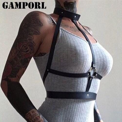 GAMPORL Sexy Lingerie Women Leather Body Bondage Cage Bra Sexy Waistband Bdsm Garter Belt Straps Gothic Suspender Chest Harness