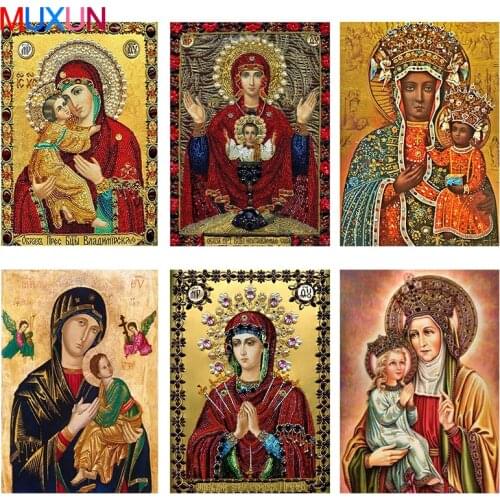 Muxun Diy Diamond Embroidery Icons Photo Beaded Pictures Diamond Painting Religion Full Square/Round Decorations For Home X0515