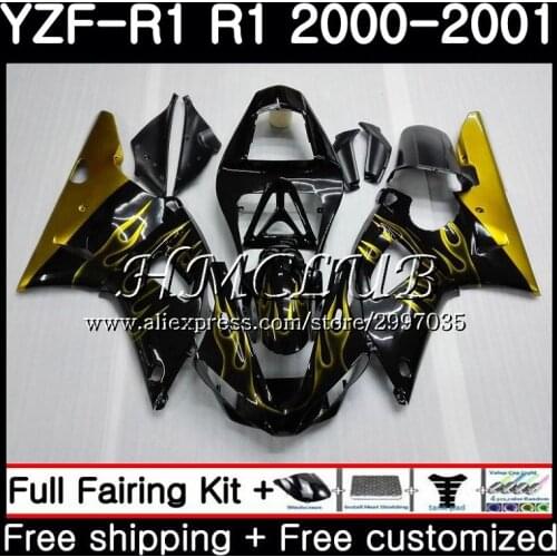 Body For YAMAHA YZF 1000 YZF-1000 YZF R1 2000 2001 Frame 19HC.3 YZF-R1 YZF R 1 00 01 YZF1000 YZFR1 Golden flames 00 01 Fairings