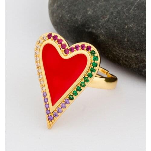 Red/White/Black Colors Heart Shape Copper Adjustable Rings Crystal Rhinestone Women Romantic Love Jewelry Rings For Couples