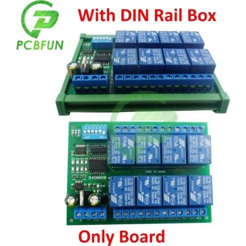For Modbus RTU DC 12V 10A 8 Channel CH DIN Rail RS485 Relay Module Board with DIN Rail Box for PLC PTZ Camera Motor LED UM72