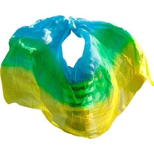 Can be Customized 100% silk dance veil handmade dyed silk belly dance veil turquoise+green+yellow 250/270x114cm dance props veil