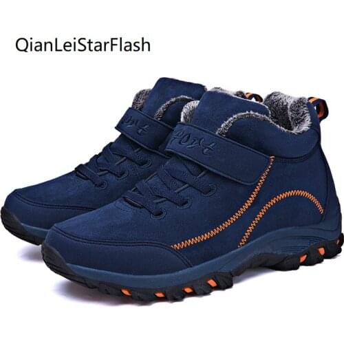 Men Winter Waterproof Hiking Shoes with Fur Warm Snow Boots Women Outdoor Trekking Walking Shoes Sneakers Rubber Ankle Boots