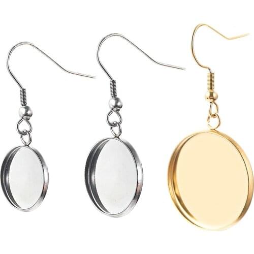 10pcs Stainless Steel 6 8 10 12 14 16 18 20 25mm Round Blank DIY Earring Kits Cabochon Tray Fit DIY Glass Photo Cameo Jewelry