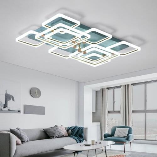 New Modern Led Chandelier Lamps Square Frame For Living Room White + Blue LED Home Lighting Fixture Ceiling Chandelier Lighting
