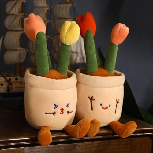 New Styles 30CM Potted Tulips Plush Dolls Lovely Simulation Plant Flower Toy Stuffed Soft Flower Pot Ornaments Home Decor Gift