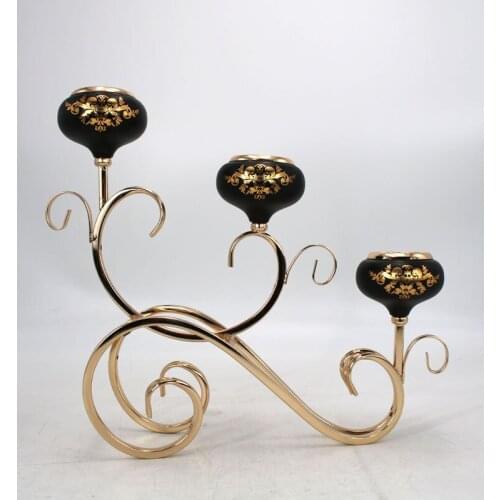 New design 3Heads black gold three Candle Holder Gold Wedding candelabros/ Centerpiece Center table Decoration Candlestick