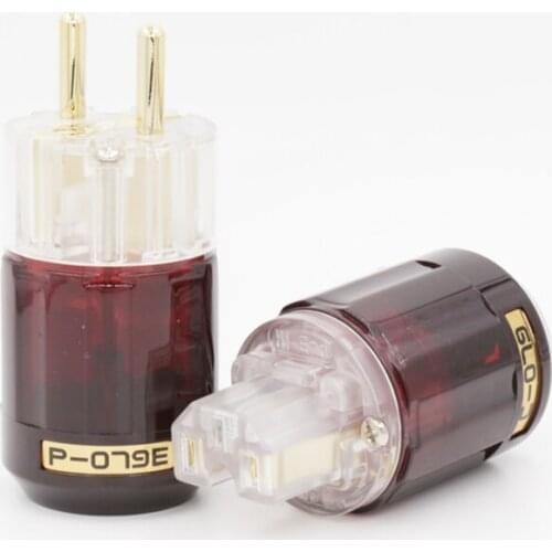One pair transparent C-079 IEC P-079e 24k Gold-Plated Pure connector IEC Schuko EU plug For Audio Cable DIY