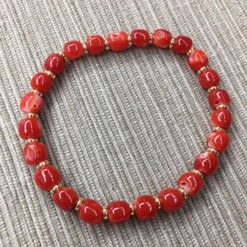 Wholesale Natural Akha Coral Bracelet Red Barrel Beads Mothers Day Gift Pulseiras Feminina Womans Jewelry Stylish Beautiful