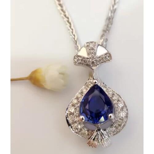 0.786ct+0.118ct 18K White Gold Natural Sapphire and Pendant Necklace Diamond inlaid 2016 Factory Direct New Arrival Fine Jewelry