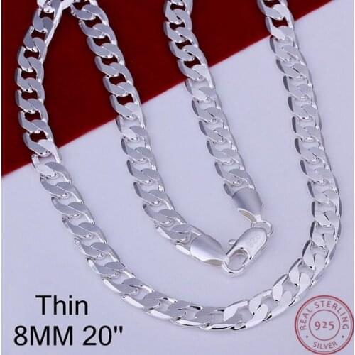 Wholesale 925 Sterling Silver Necklace Handsome Male Fashion Mens Jewelry Link Chain 8mm Mens Necklace 16 18 20 22 24"