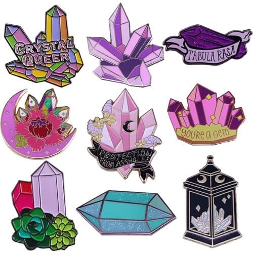 Rainbow Colors Quartz Crystal Gem Brooch Pins Enamel Metal Badges Lapel Pin Brooches Jackets Jeans Fashion Jewelry Accessories