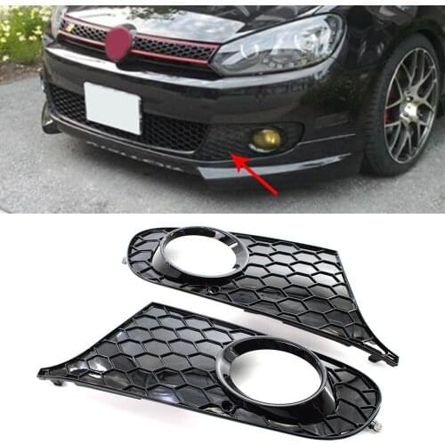 Gloss Black Honeycomb Mesh Front Bumper Fog Light Grill For 09-13 VW Golf 6 MK6