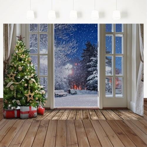 Christmas Photography Background X-mas Tree Snow Scene Wooden Floor Backdrop Decoration Decoration Props Banner For Photo Studio