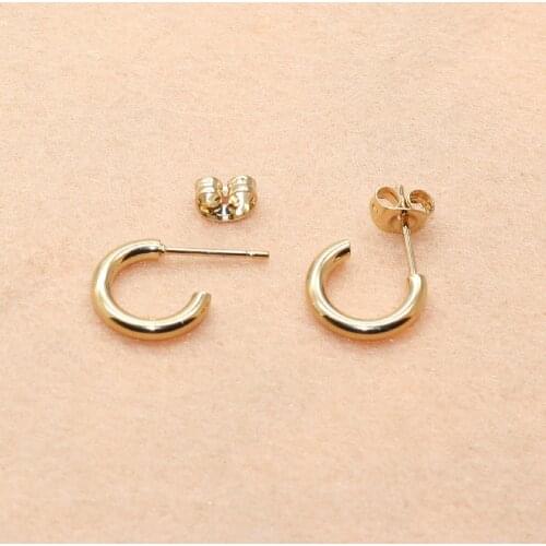 Titanium 316L Stainless Steel IP Planting Stud Earrings C Shape 10mm Gold Vacuum Plating No Fade Allergy Free Fashion Jewelry