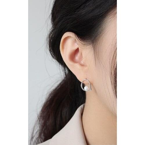 100% 925 sterling silver hollow irregular earrings for women, simulated pearl stud earrings pendientes mujer gold color jewelry