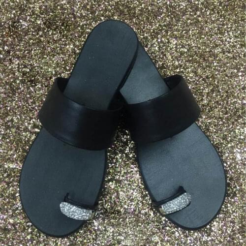 Glitter Rhinestone Metal Embellished Clip Toe Slipper Woman Leisure Simple Slip On Slide Shoes Summer Beach Crystal Flip Flops