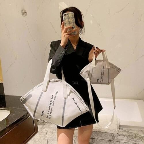 Large Capacity Handbags Casual Women Canvas Tote Bag Creative Hobos Mask Shoulder Bags Female Fashion Trendy Ladies Shopper Bags