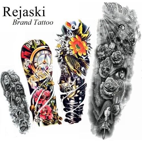 3D Watercolor Long Arm Temporary Tattoo Paste Women Bright Yellow Flower Tattoo Stickers Man Mechanical Tatoos Girls Party Legs