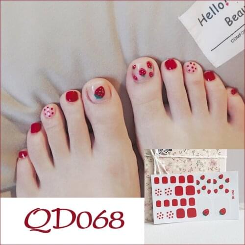 22tips/sheet Toe Nail Sticker Waterproof Fashion Strawberry Pattern Full Cover Adhesive Bright Sticker Manicure Applique
