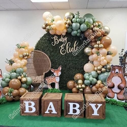 169pcs Birthday Party Wedding Coffee Latex Balloon Arch Kit Avocado Green Balloon Garland Baby Shower Event Celebration Decor