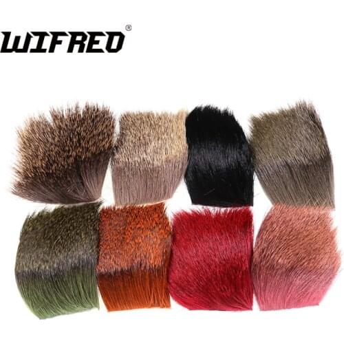 Wifreo 5X5cm Fly Tying Deer Hair Patches Caddis Dry Fly Tying Material Natural and Died Orange Black Red Green