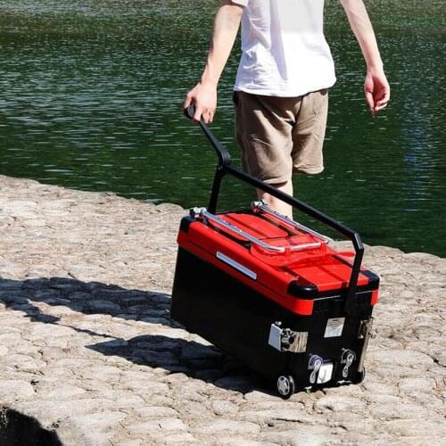42L Fishing Box Portable Fishing Bucket Barrel Box Set with Moving Wheels Handle Lifting Legs Multi-Function Fishing Chair Seat