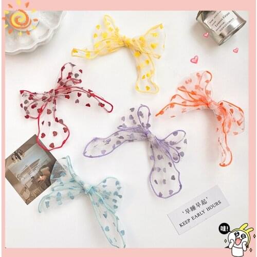 2021 Summer Children Cute Colors Lace Heart Dot Bow Ornament Hair Clips Girls Lovely Sweet Alloy Hairpins Kids Hair Accessories
