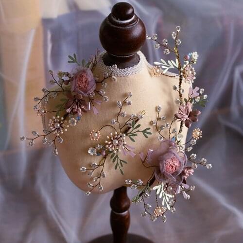 New Design Purple Flower Hair Pins Handmade Diadema Flower Headband Wedding Hair Accessories Bridal Ornaments 3 Pcs Headpiece