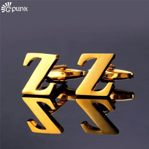 Cufflinks For Mens Alphabet Z Wholesale Business Shirts Wedding Cufflinks yellow Gold/ color Cuff Link C2056G