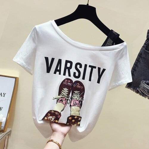 Gkfnmt 2021 Short Sleeve T Shirt Women Top Sequins White Sexy Letter Summer Cotton T-shirt Women Tee Shirt Femme Green Red