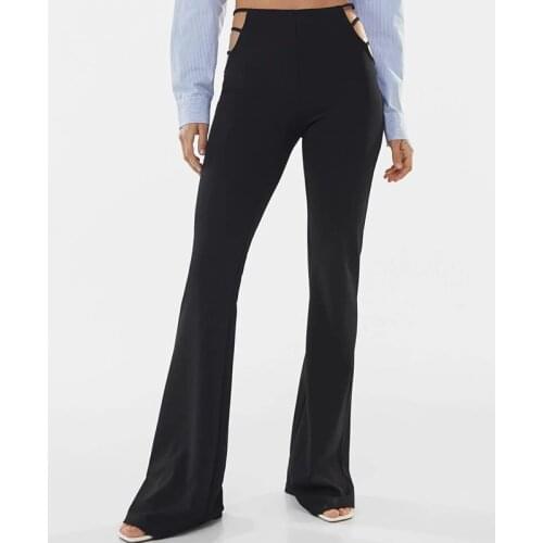 YENKYE New Fashion Women Sexy Cut Out Waist Trousers Female High Waist Slim Fitness Flare Pants Streetwear Summer Pantalon